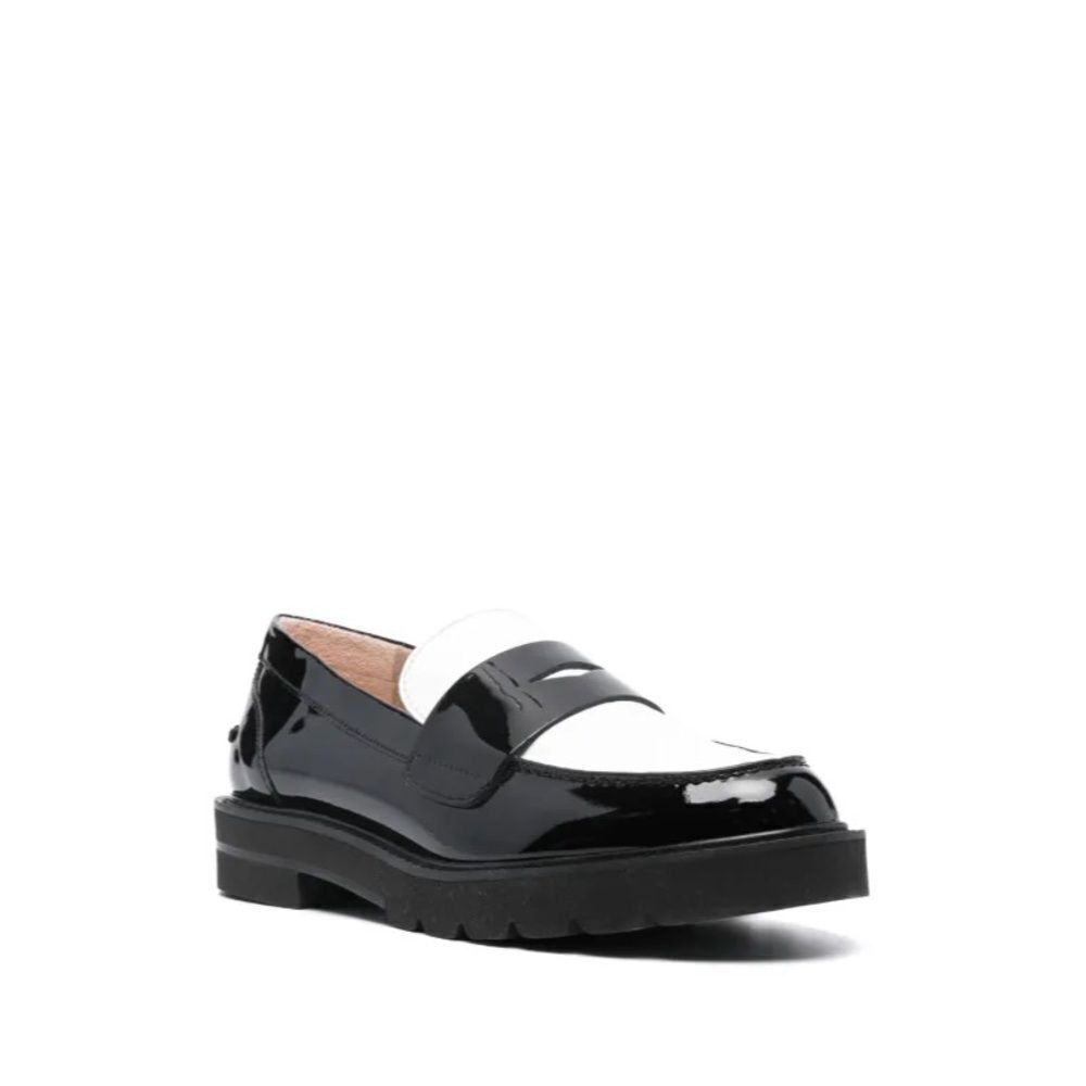 STUART WEITZMAN Palmer Black & White Patent Leather Loafers